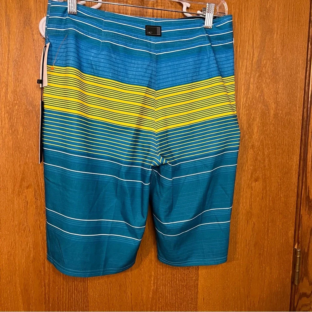NEW O'NEILL sz 28 blue yellow‎ stripe GRENADA board shorts swim stretch